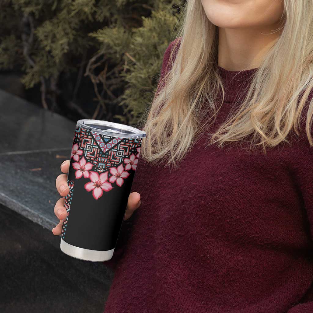 Africa Adenium Multiflorum Flowers Tumbler Cup Mix Native Tribal Pattern - Wonder Print Shop