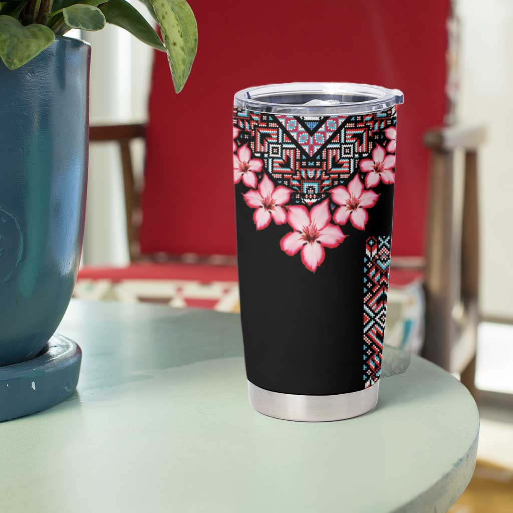 Africa Adenium Multiflorum Flowers Tumbler Cup Mix Native Tribal Pattern - Wonder Print Shop