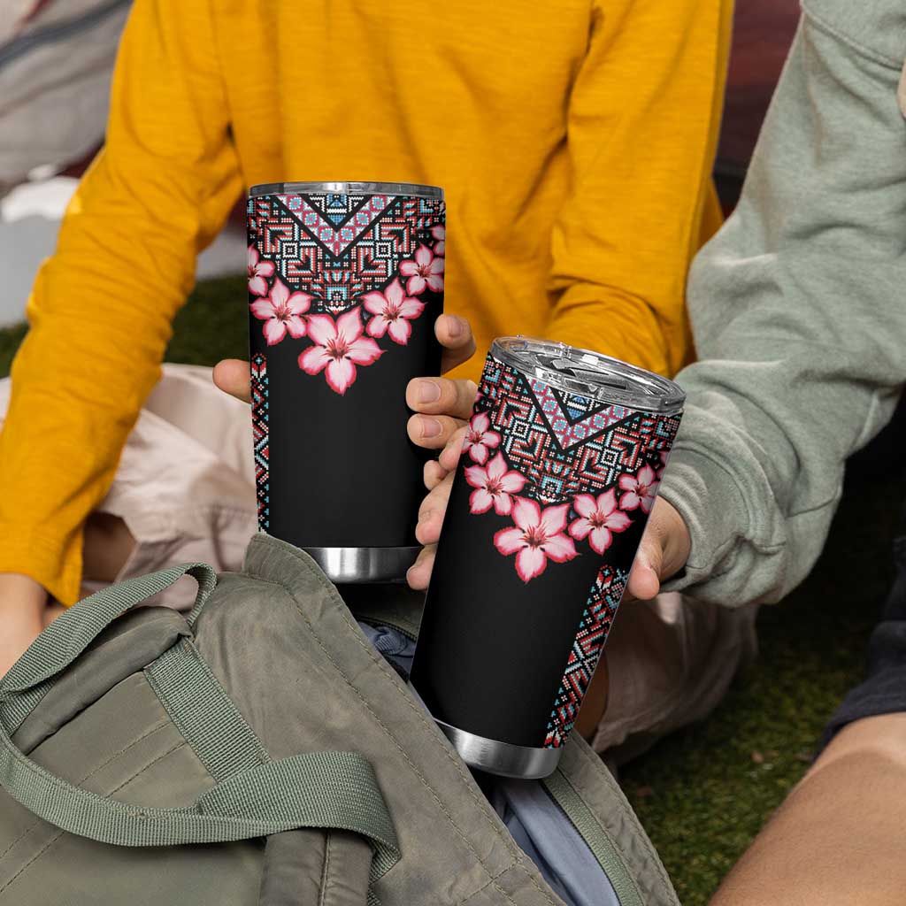 Africa Adenium Multiflorum Flowers Tumbler Cup Mix Native Tribal Pattern - Wonder Print Shop