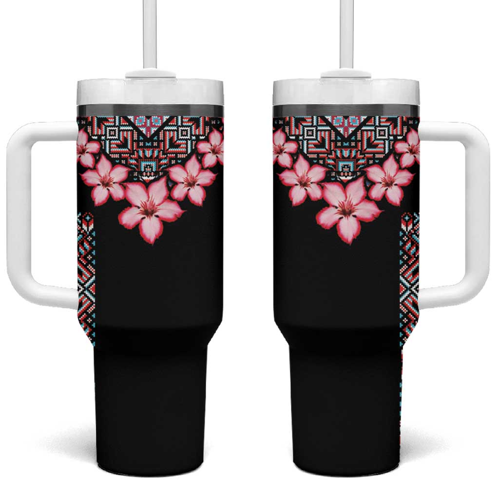 Africa Adenium Multiflorum Flowers Tumbler With Handle Mix Native Tribal Pattern - Wonder Print Shop