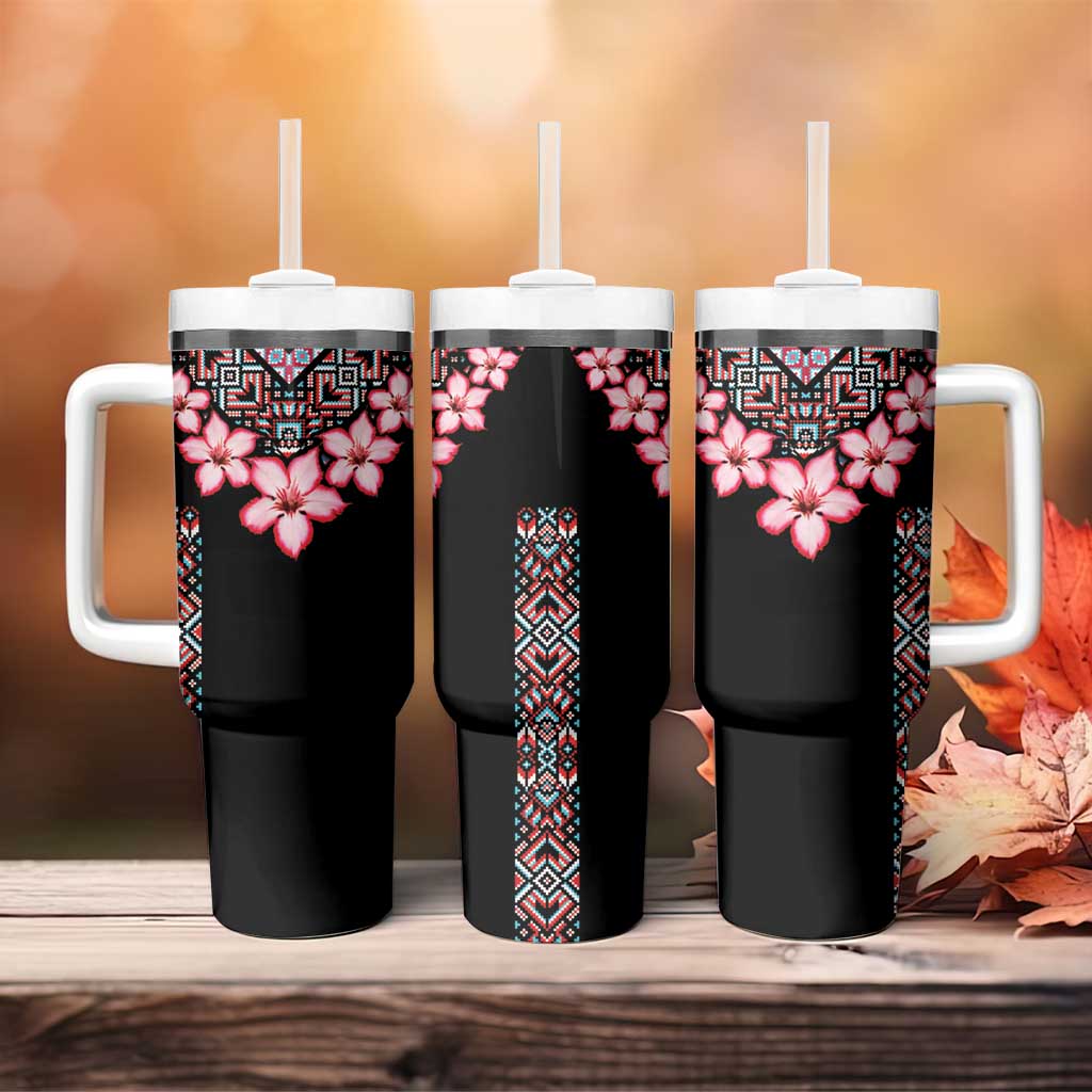 Africa Adenium Multiflorum Flowers Tumbler With Handle Mix Native Tribal Pattern - Wonder Print Shop