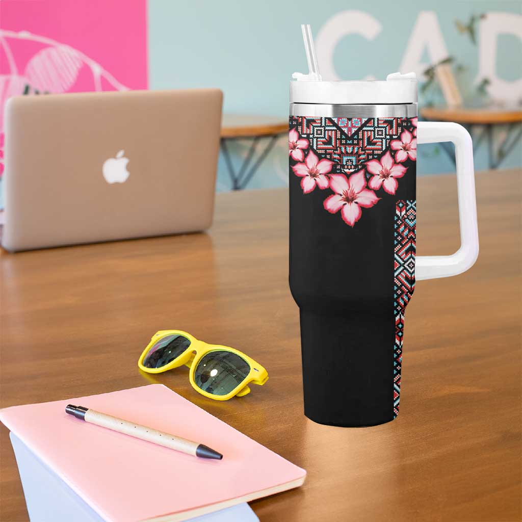 Africa Adenium Multiflorum Flowers Tumbler With Handle Mix Native Tribal Pattern - Wonder Print Shop