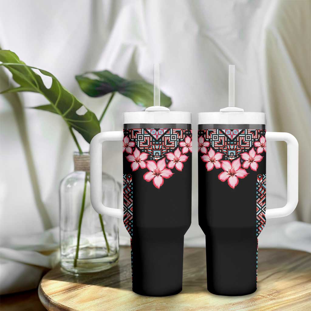 Africa Adenium Multiflorum Flowers Tumbler With Handle Mix Native Tribal Pattern - Wonder Print Shop