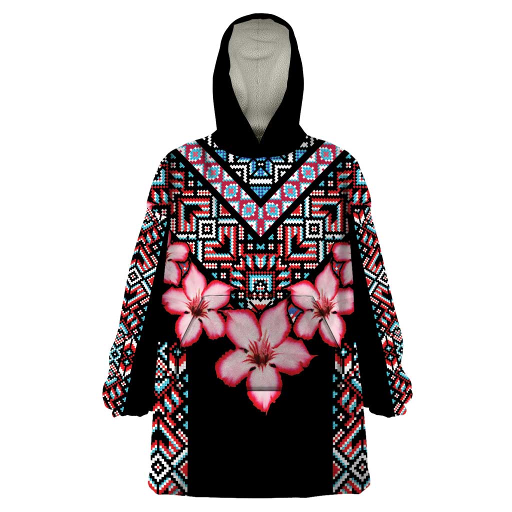 Africa Adenium Multiflorum Flowers Wearable Blanket Hoodie Mix Native Tribal Pattern - Wonder Print Shop