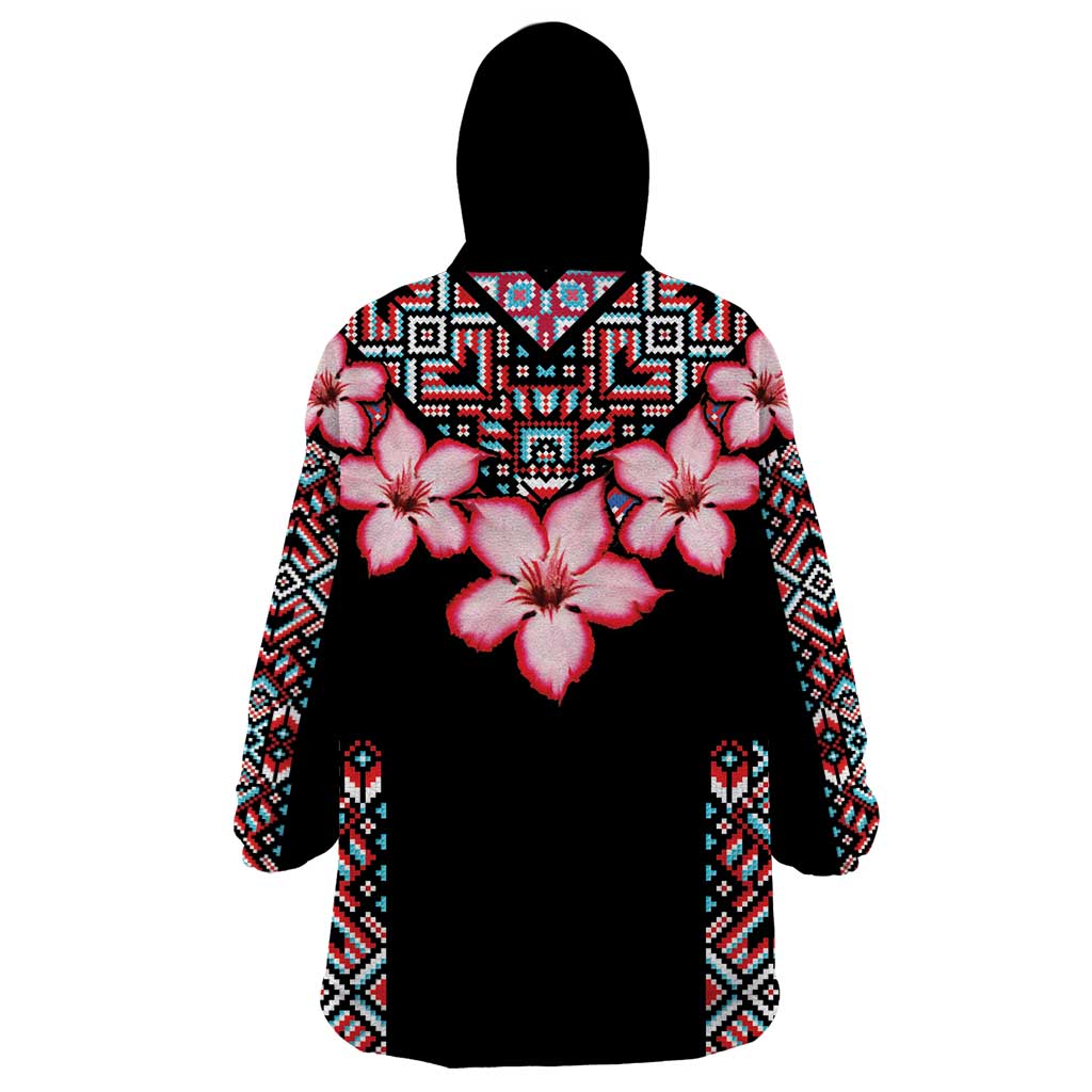 Africa Adenium Multiflorum Flowers Wearable Blanket Hoodie Mix Native Tribal Pattern - Wonder Print Shop