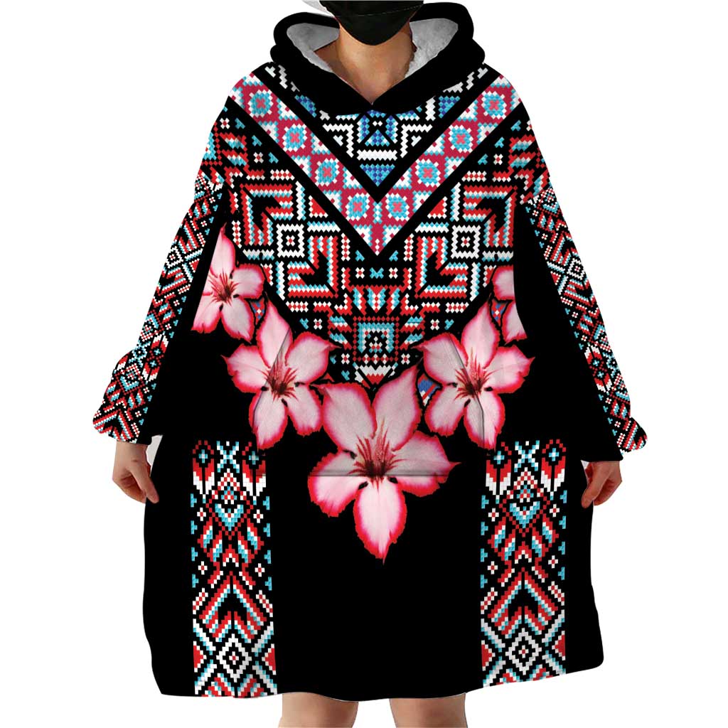 Africa Adenium Multiflorum Flowers Wearable Blanket Hoodie Mix Native Tribal Pattern - Wonder Print Shop