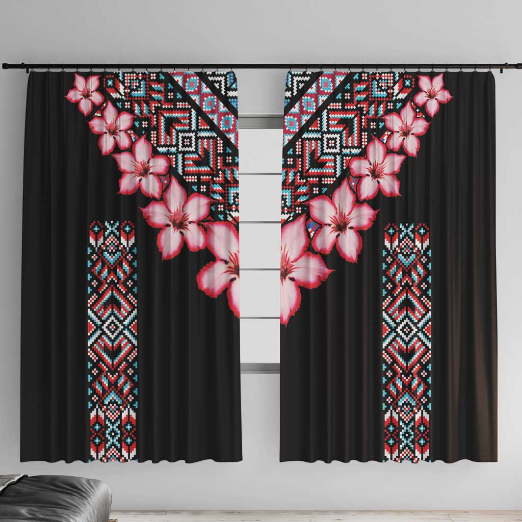 Africa Adenium Multiflorum Flowers Window Curtain Mix Native Tribal Pattern - Wonder Print Shop