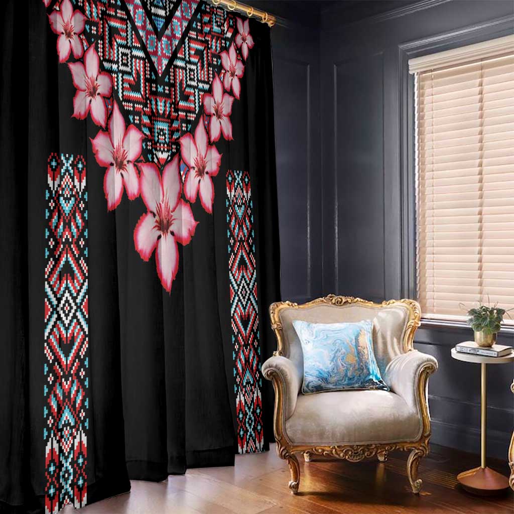 Africa Adenium Multiflorum Flowers Window Curtain Mix Native Tribal Pattern - Wonder Print Shop