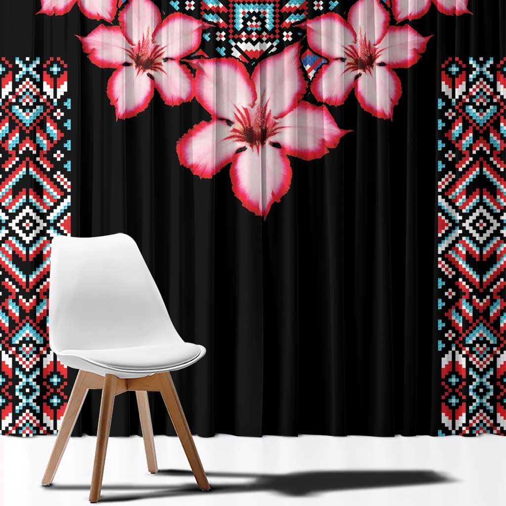 Africa Adenium Multiflorum Flowers Window Curtain Mix Native Tribal Pattern - Wonder Print Shop