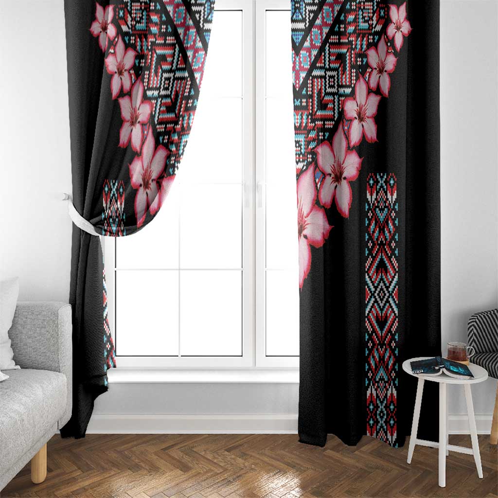 Africa Adenium Multiflorum Flowers Window Curtain Mix Native Tribal Pattern - Wonder Print Shop