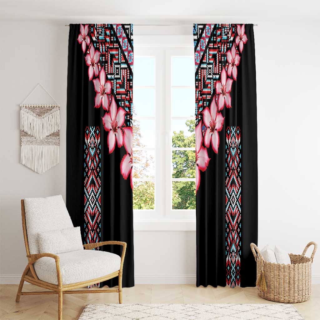 Africa Adenium Multiflorum Flowers Window Curtain Mix Native Tribal Pattern - Wonder Print Shop
