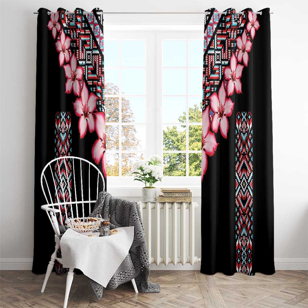 Africa Adenium Multiflorum Flowers Window Curtain Mix Native Tribal Pattern - Wonder Print Shop