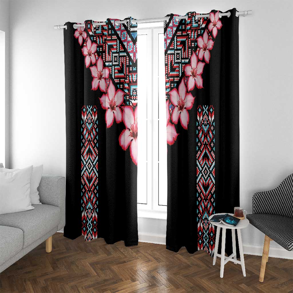 Africa Adenium Multiflorum Flowers Window Curtain Mix Native Tribal Pattern - Wonder Print Shop