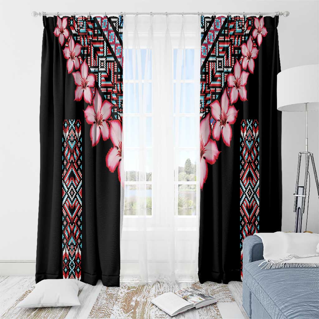 Africa Adenium Multiflorum Flowers Window Curtain Mix Native Tribal Pattern - Wonder Print Shop