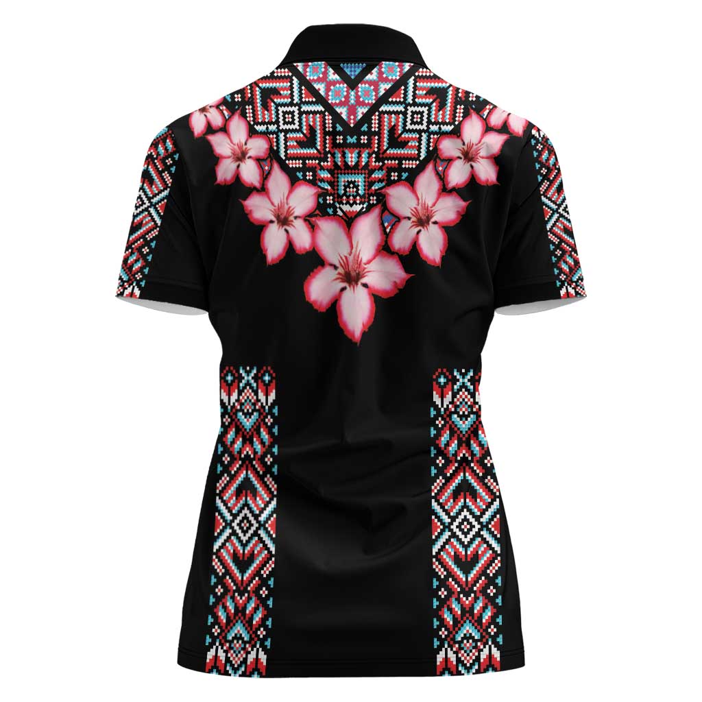 Africa Adenium Multiflorum Flowers Women Polo Shirt Mix Native Tribal Pattern - Wonder Print Shop
