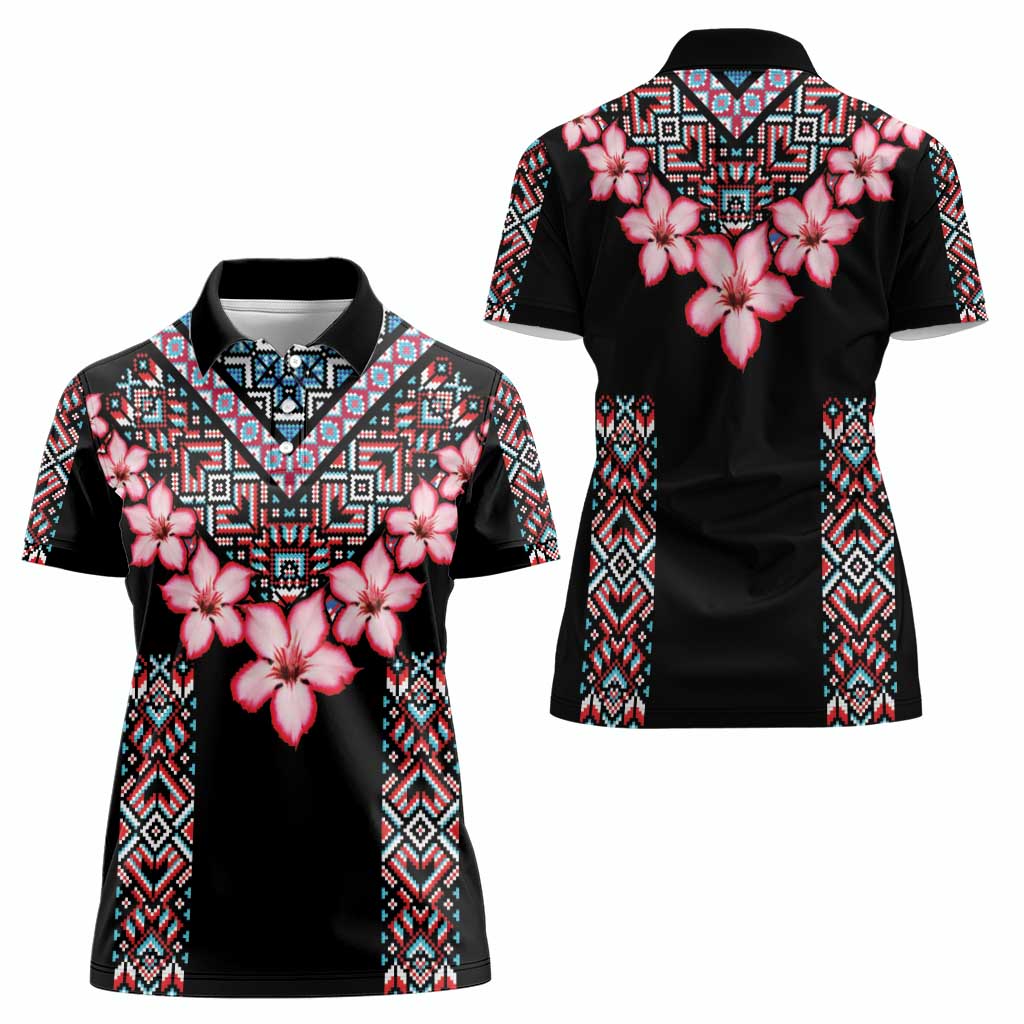 Africa Adenium Multiflorum Flowers Women Polo Shirt Mix Native Tribal Pattern - Wonder Print Shop