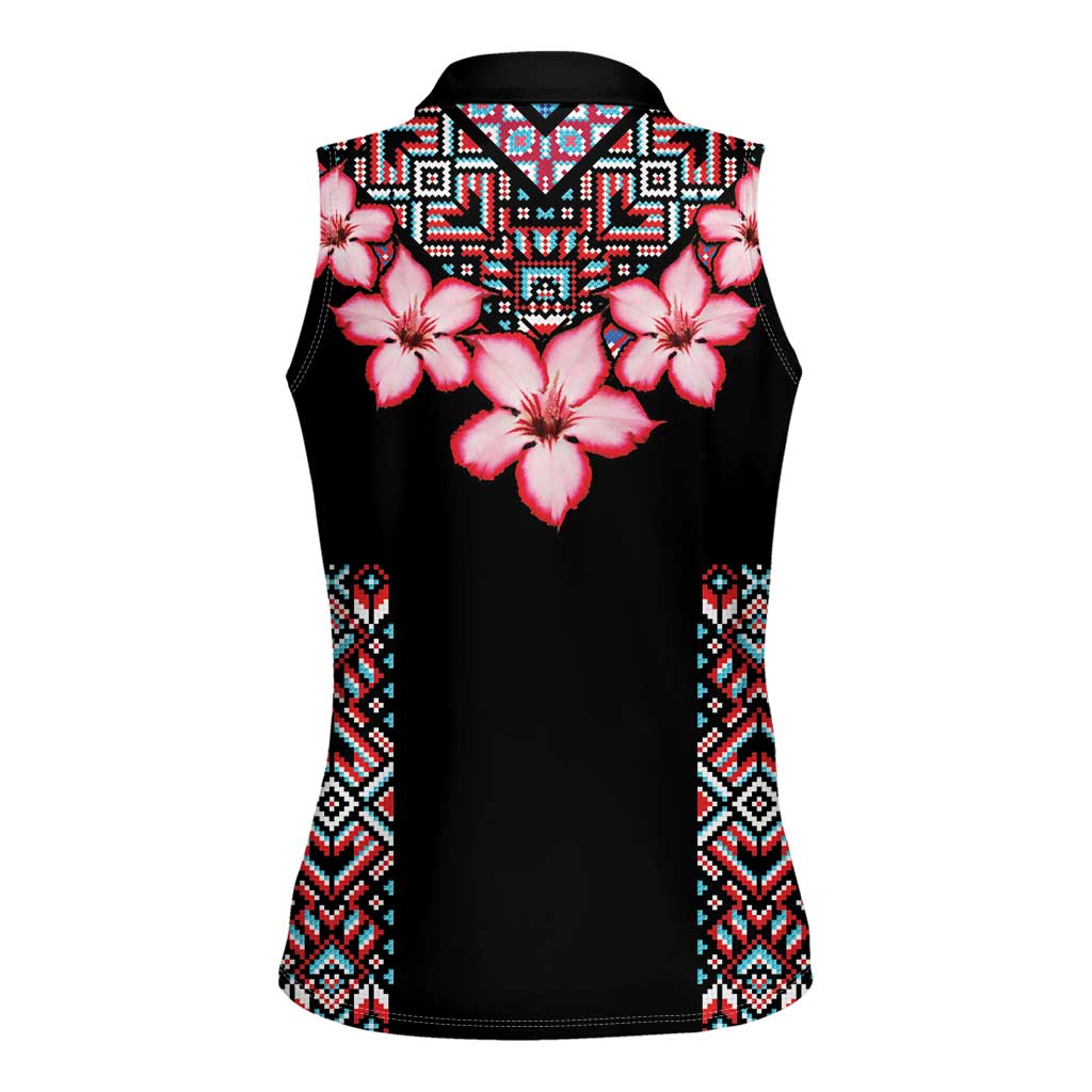 Africa Adenium Multiflorum Flowers Women Sleeveless Polo Shirt Mix Native Tribal Pattern - Wonder Print Shop
