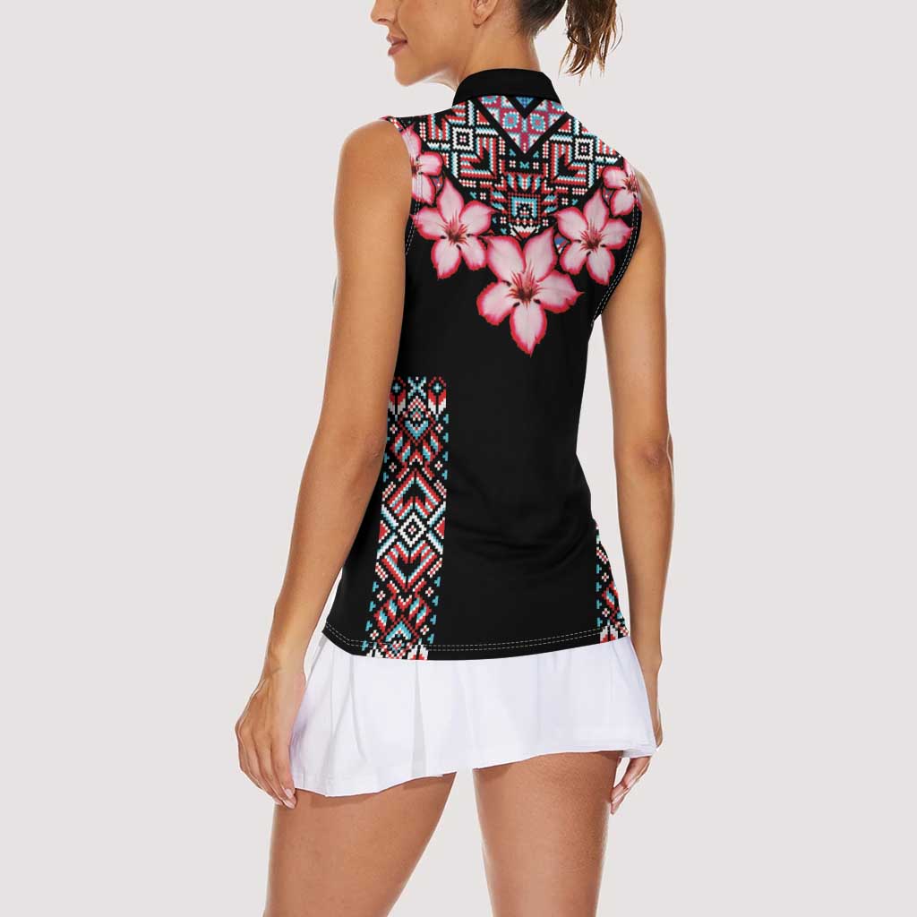 Africa Adenium Multiflorum Flowers Women Sleeveless Polo Shirt Mix Native Tribal Pattern - Wonder Print Shop