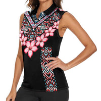 Africa Adenium Multiflorum Flowers Women Sleeveless Polo Shirt Mix Native Tribal Pattern - Wonder Print Shop