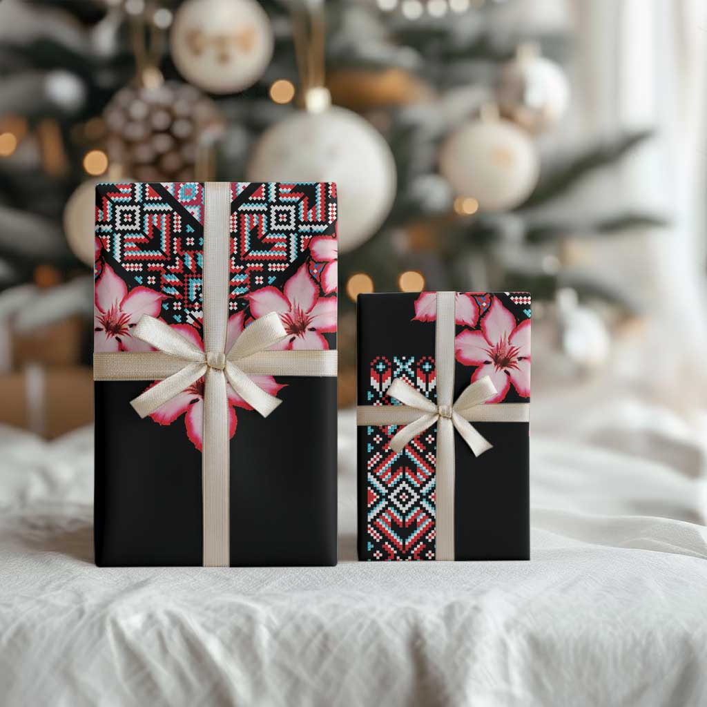 Africa Adenium Multiflorum Flowers Wrapping Paper Mix Native Tribal Pattern - Wonder Print Shop
