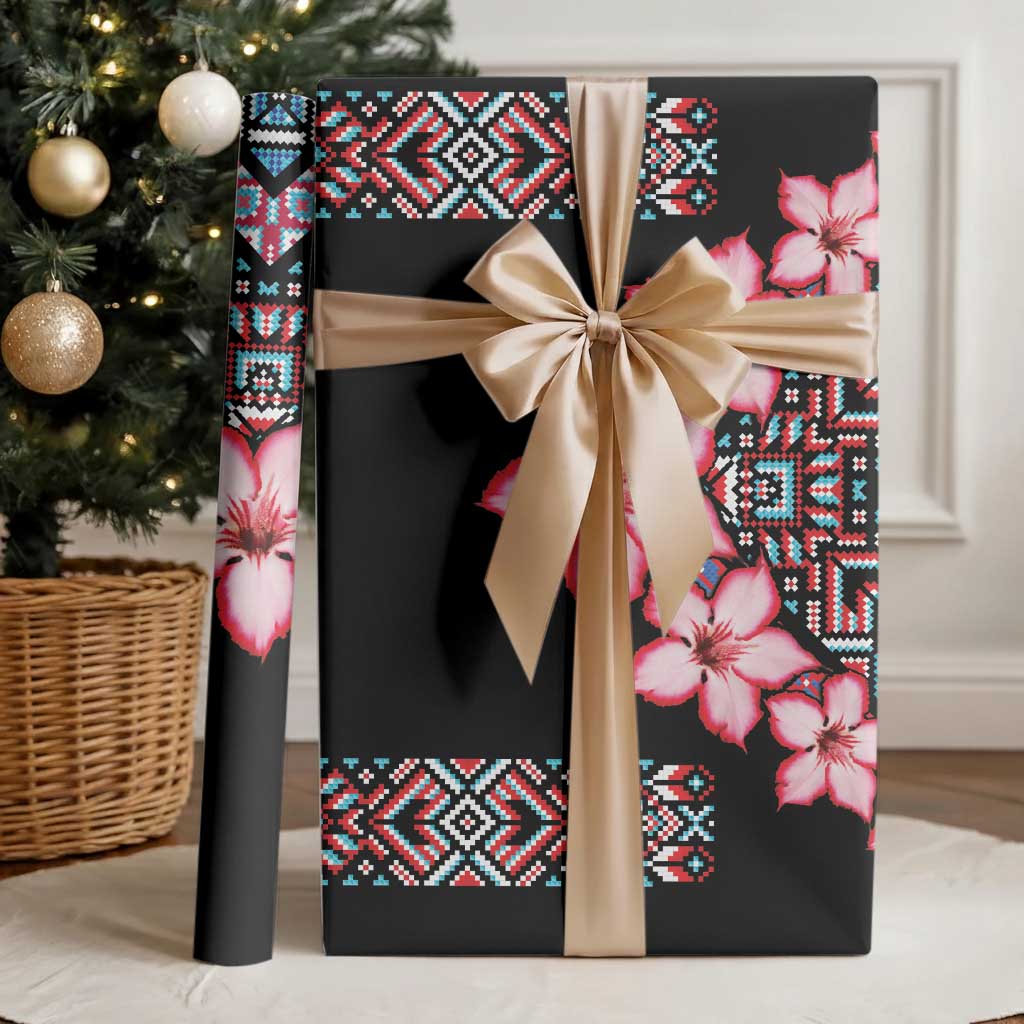 Africa Adenium Multiflorum Flowers Wrapping Paper Mix Native Tribal Pattern - Wonder Print Shop
