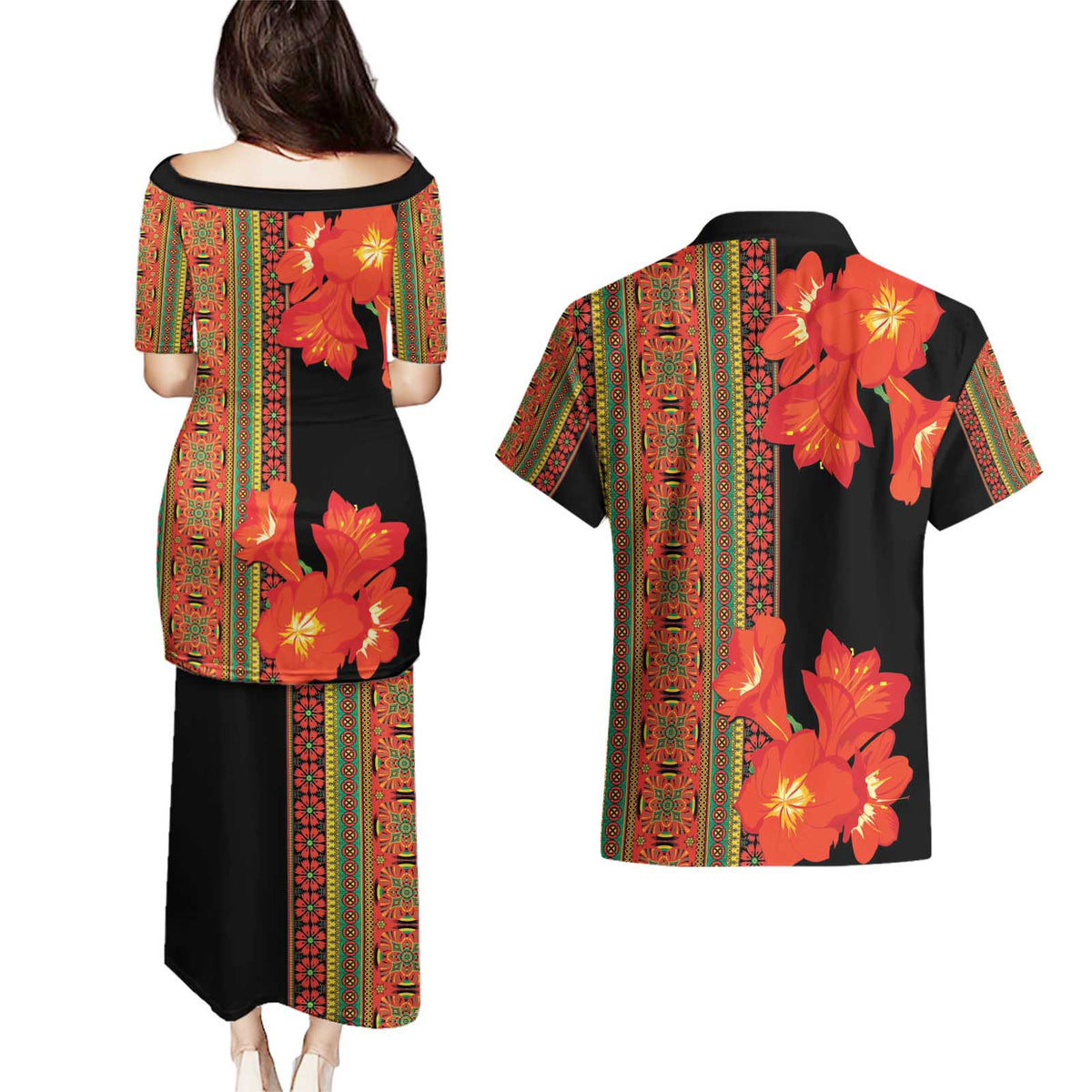 Africa Beauty Clivia Miniata Flowers Couples Matching Puletasi and Hawaiian Shirt LT9 - Wonder Print Shop