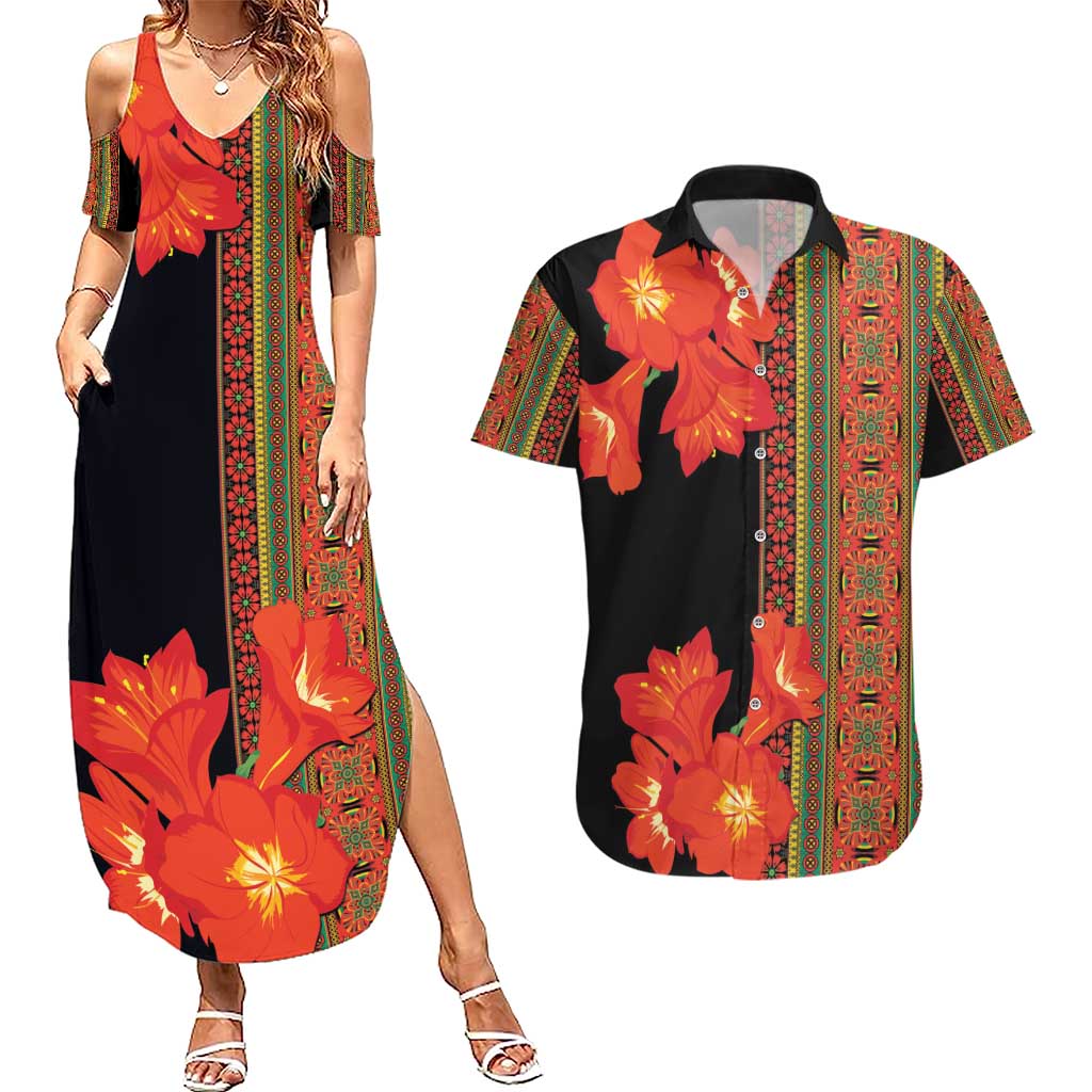 Africa Beauty Clivia Miniata Flowers Couples Matching Summer Maxi Dress and Hawaiian Shirt LT9 - Wonder Print Shop