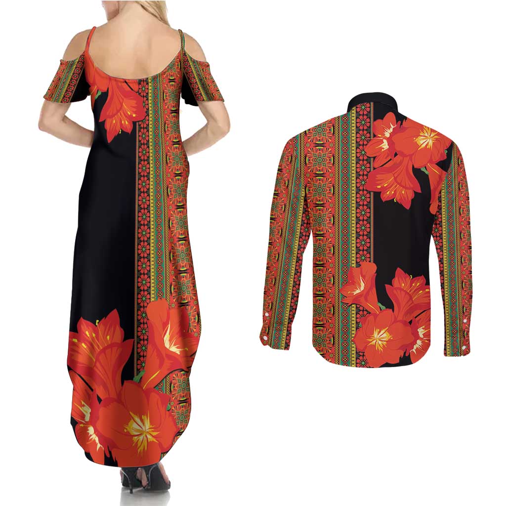 Africa Beauty Clivia Miniata Flowers Couples Matching Summer Maxi Dress and Long Sleeve Button Shirt LT9 - Wonder Print Shop