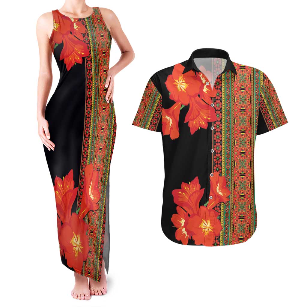 Africa Beauty Clivia Miniata Flowers Couples Matching Tank Maxi Dress and Hawaiian Shirt LT9 - Wonder Print Shop