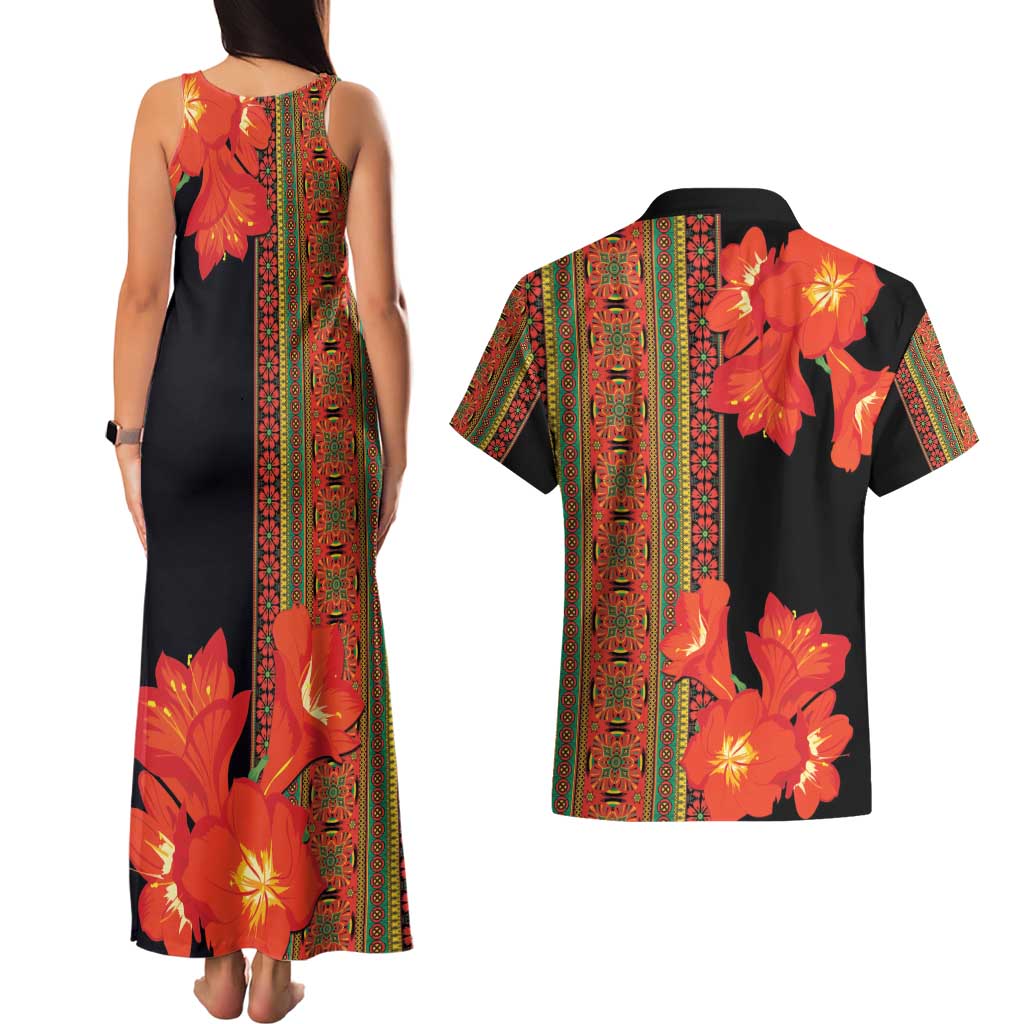 Africa Beauty Clivia Miniata Flowers Couples Matching Tank Maxi Dress and Hawaiian Shirt LT9 - Wonder Print Shop