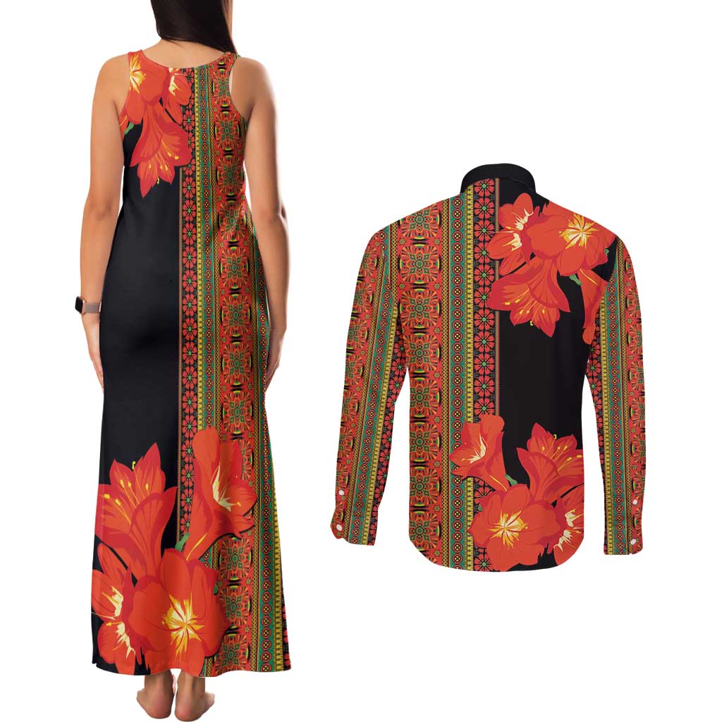 Africa Beauty Clivia Miniata Flowers Couples Matching Tank Maxi Dress and Long Sleeve Button Shirt LT9 - Wonder Print Shop