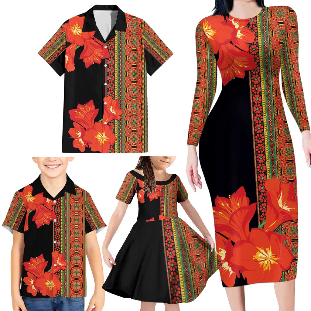 Africa Beauty Clivia Miniata Flowers Family Matching Long Sleeve Bodycon Dress and Hawaiian Shirt LT9 - Wonder Print Shop