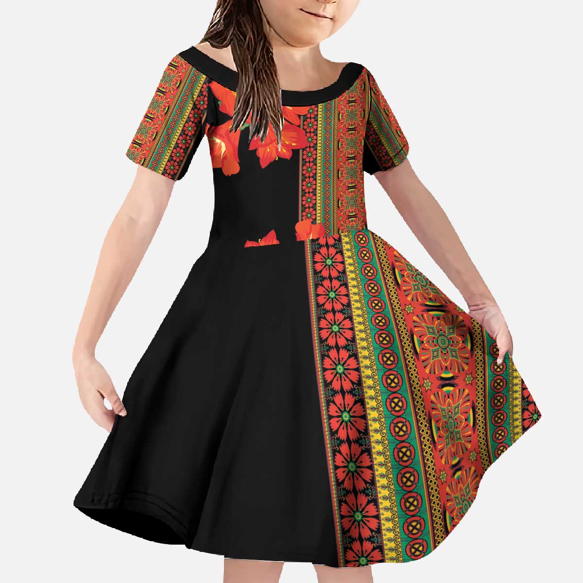 Africa Beauty Clivia Miniata Flowers Family Matching Off The Shoulder Long Sleeve Dress and Hawaiian Shirt - Wonder Print Shop