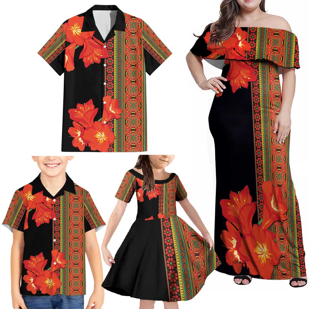 Africa Beauty Clivia Miniata Flowers Family Matching Off Shoulder Maxi Dress and Hawaiian Shirt LT9 - Wonder Print Shop