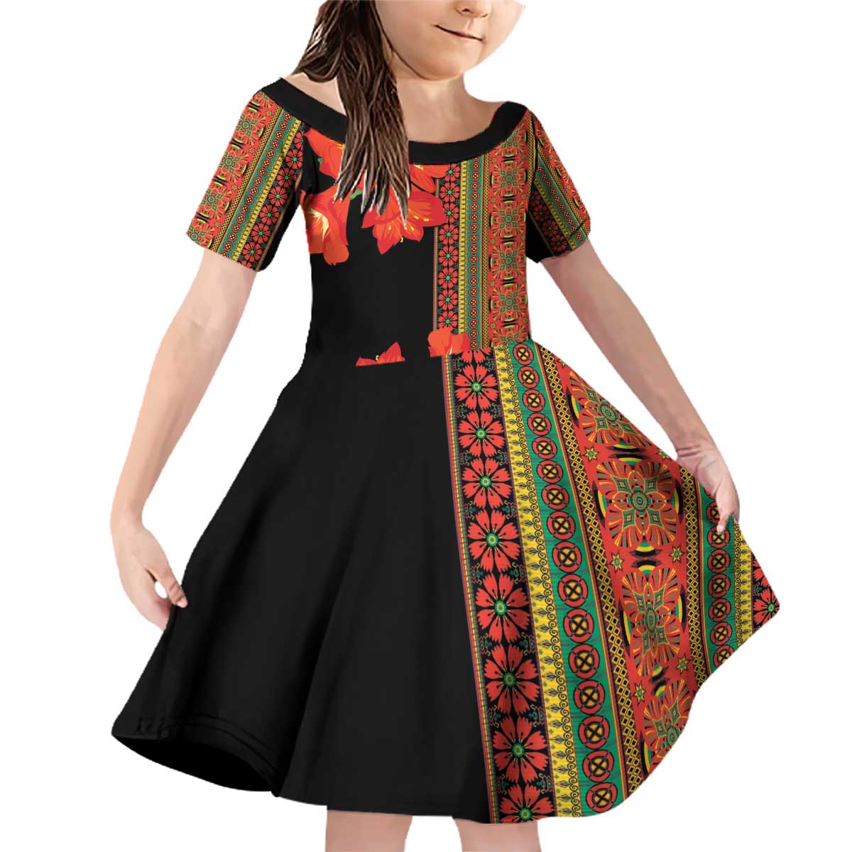 Africa Beauty Clivia Miniata Flowers Family Matching Off Shoulder Short Dress and Hawaiian Shirt LT9 - Wonder Print Shop