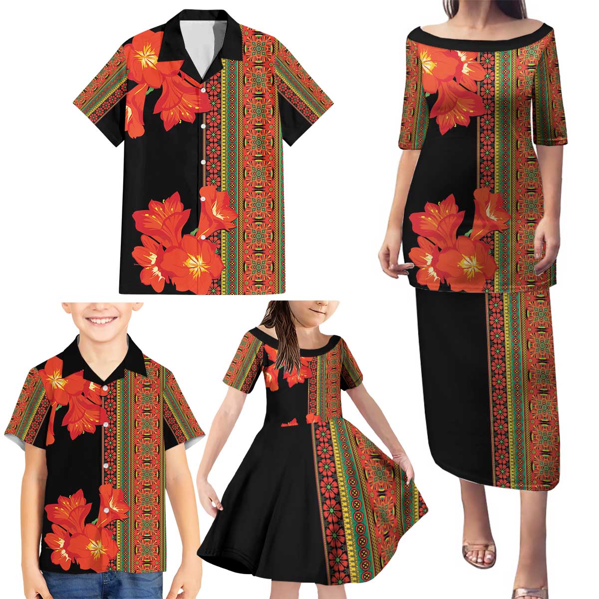 Africa Beauty Clivia Miniata Flowers Family Matching Puletasi and Hawaiian Shirt - Wonder Print Shop