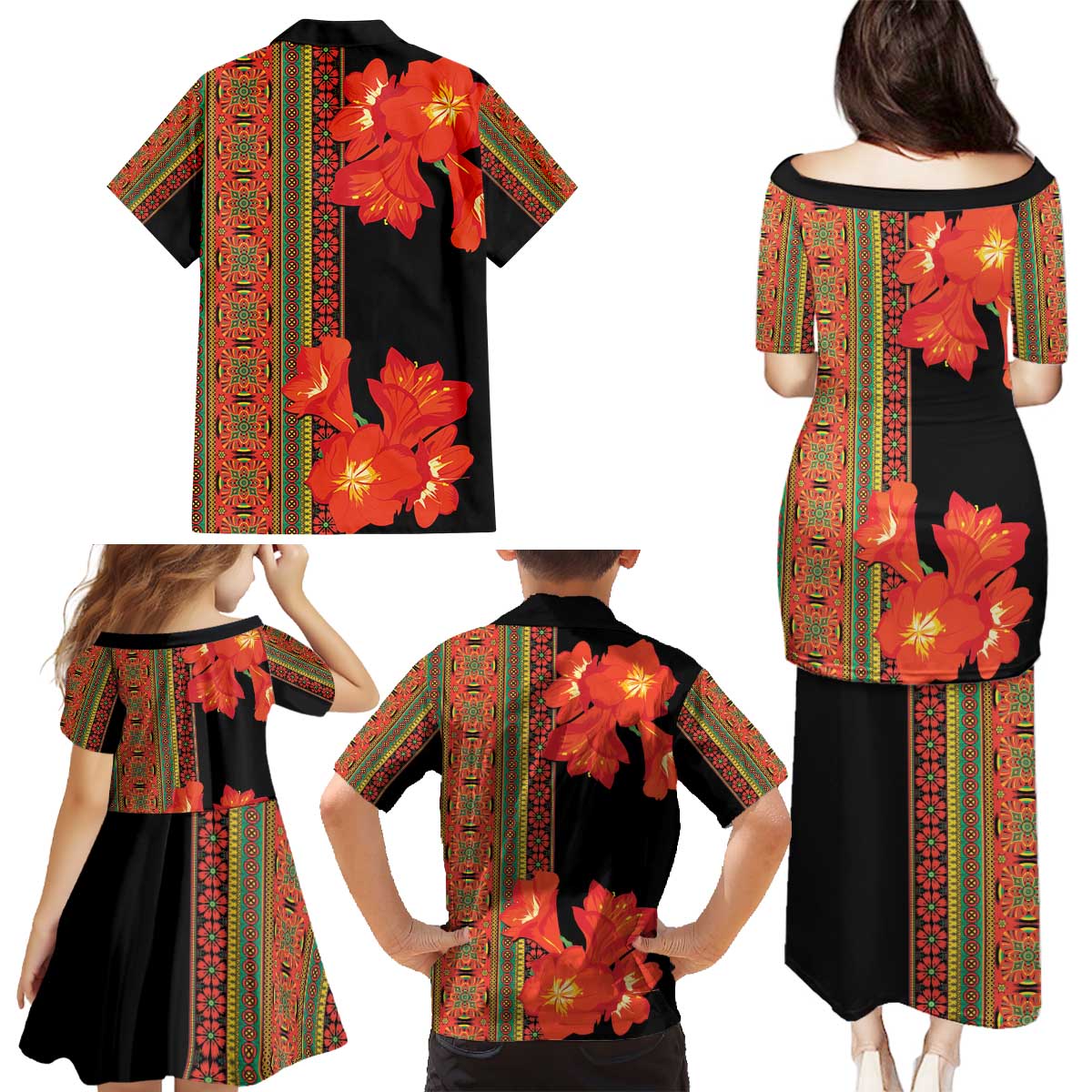 Africa Beauty Clivia Miniata Flowers Family Matching Puletasi and Hawaiian Shirt - Wonder Print Shop