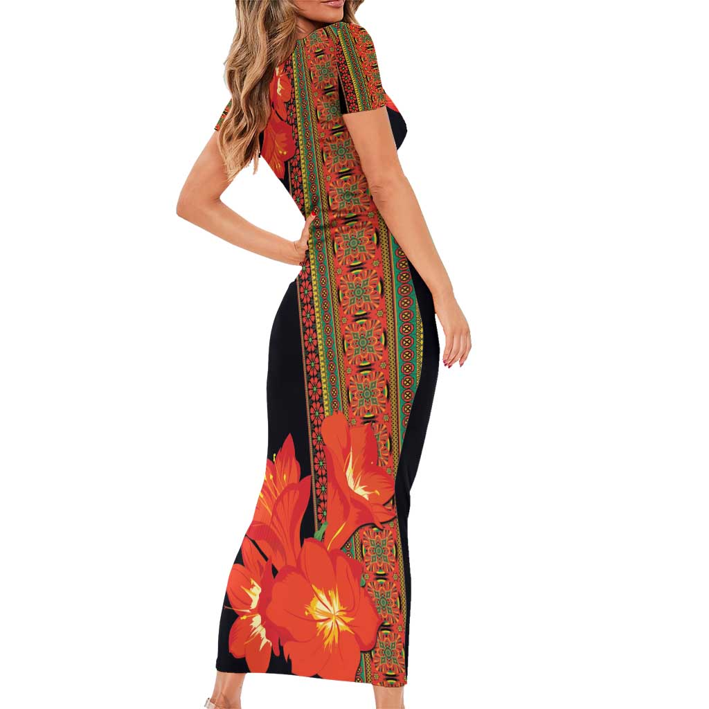Africa Beauty Clivia Miniata Flowers Family Matching Short Sleeve Bodycon Dress and Hawaiian Shirt - Wonder Print Shop