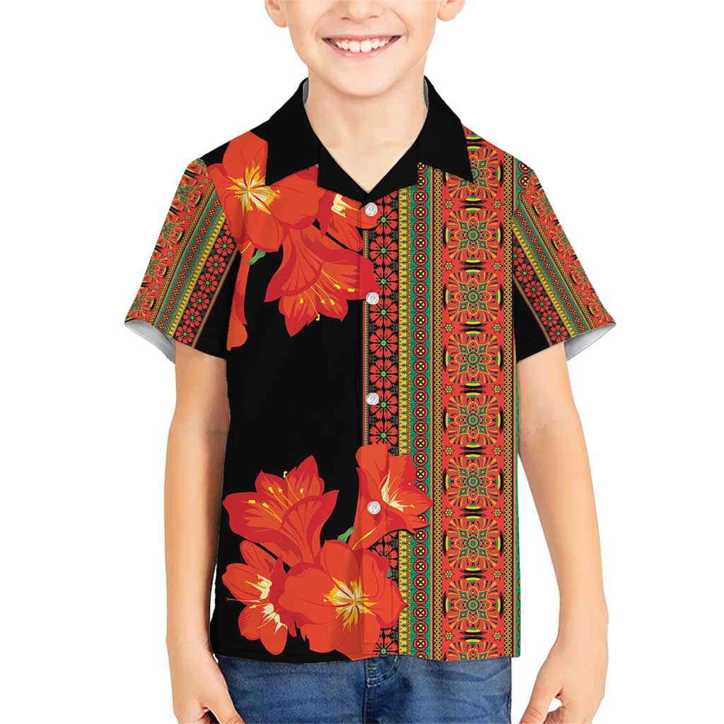 Africa Beauty Clivia Miniata Flowers Family Matching Short Sleeve Bodycon Dress and Hawaiian Shirt - Wonder Print Shop