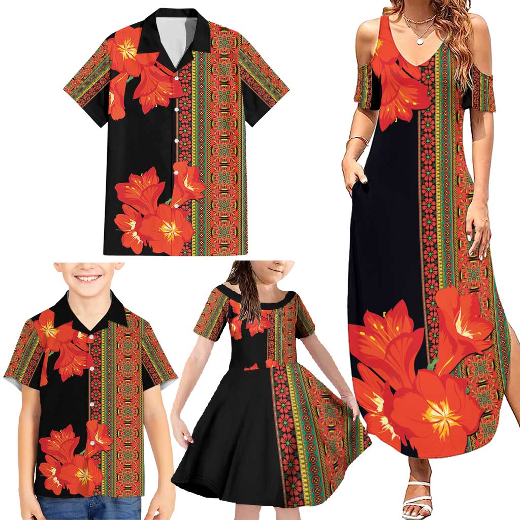 Africa Beauty Clivia Miniata Flowers Family Matching Summer Maxi Dress and Hawaiian Shirt - Wonder Print Shop