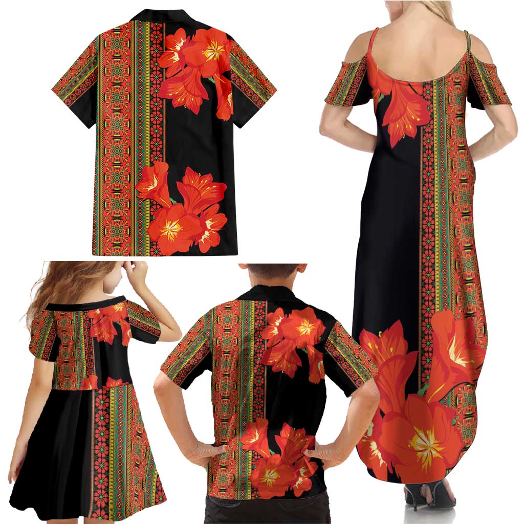 Africa Beauty Clivia Miniata Flowers Family Matching Summer Maxi Dress and Hawaiian Shirt - Wonder Print Shop