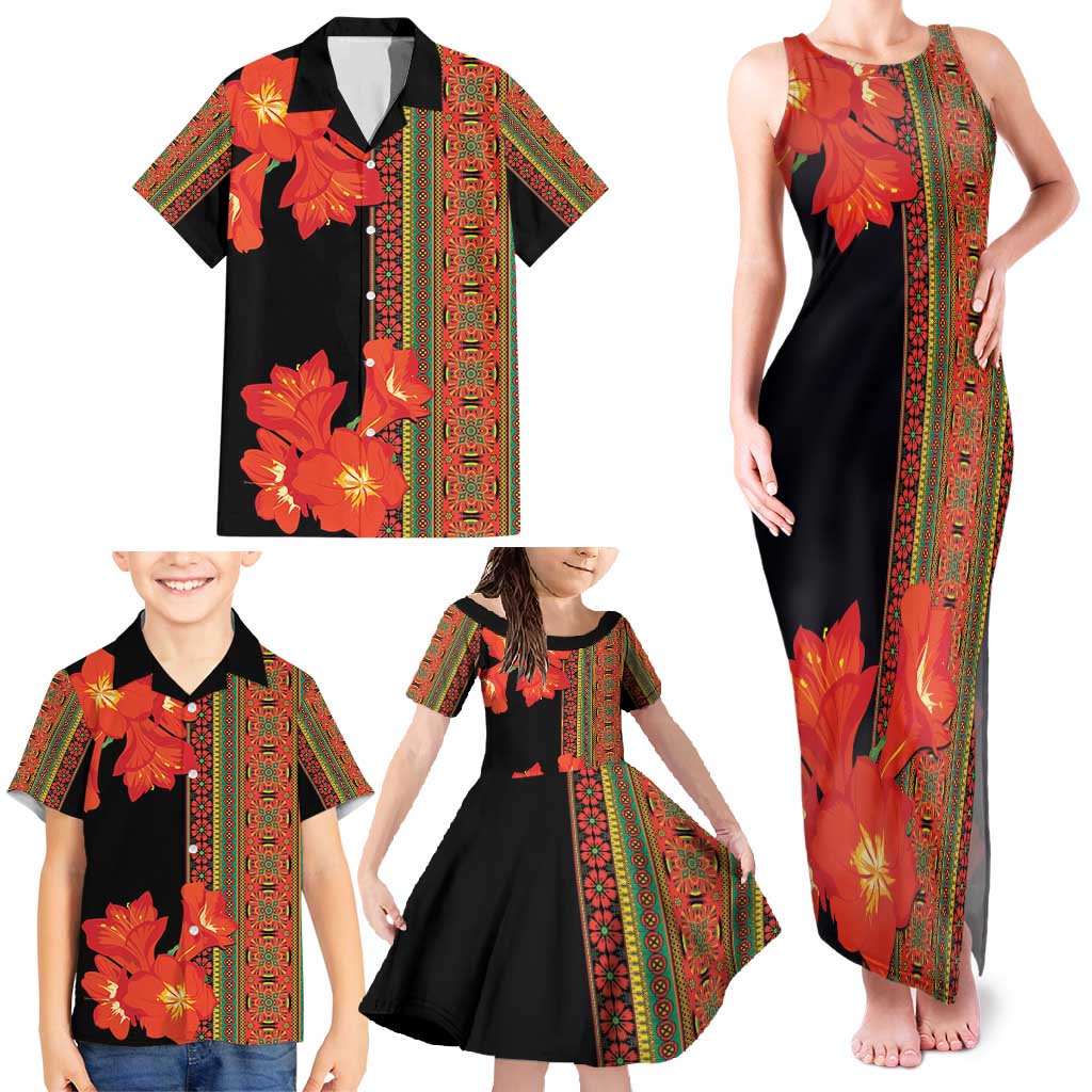 Africa Beauty Clivia Miniata Flowers Family Matching Tank Maxi Dress and Hawaiian Shirt - Wonder Print Shop