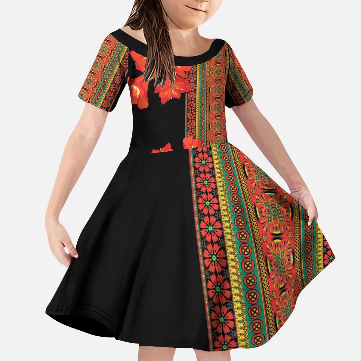 Africa Beauty Clivia Miniata Flowers Kid Short Sleeve Dress - Wonder Print Shop