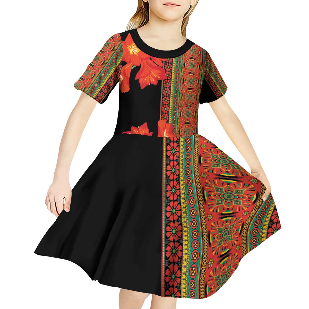 Africa Beauty Clivia Miniata Flowers Kid Short Sleeve Dress - Wonder Print Shop