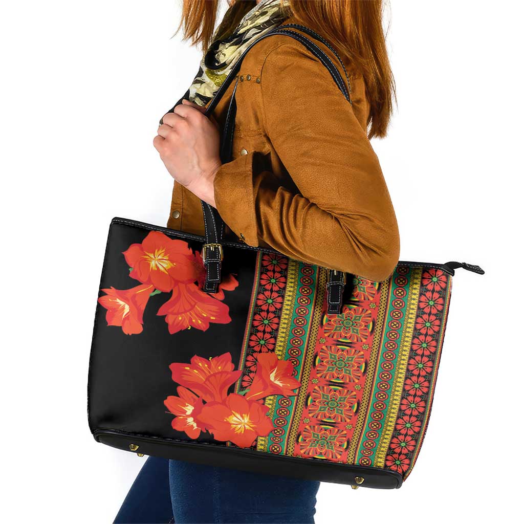 Africa Beauty Clivia Miniata Flowers Leather Tote Bag - Wonder Print Shop