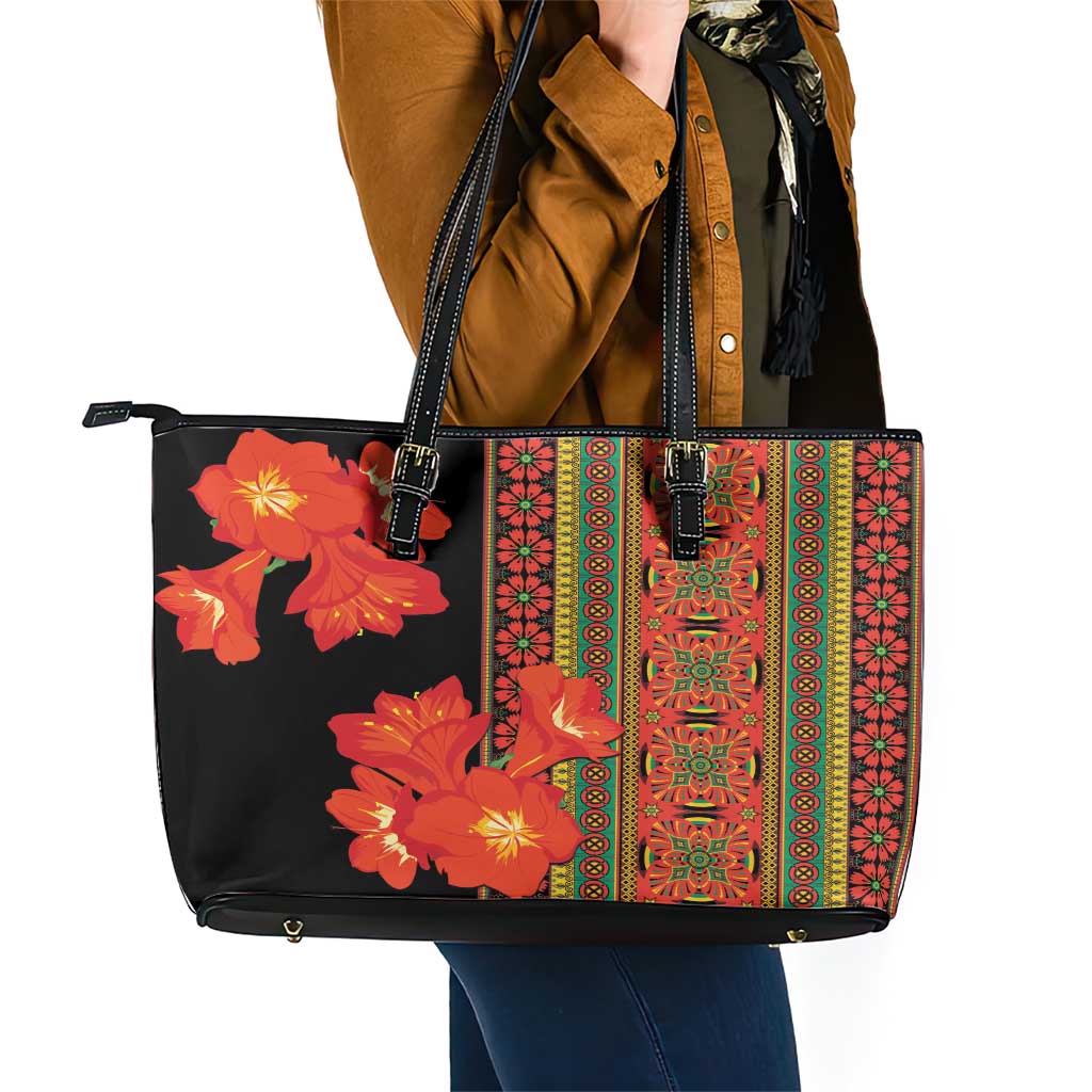 Africa Beauty Clivia Miniata Flowers Leather Tote Bag - Wonder Print Shop