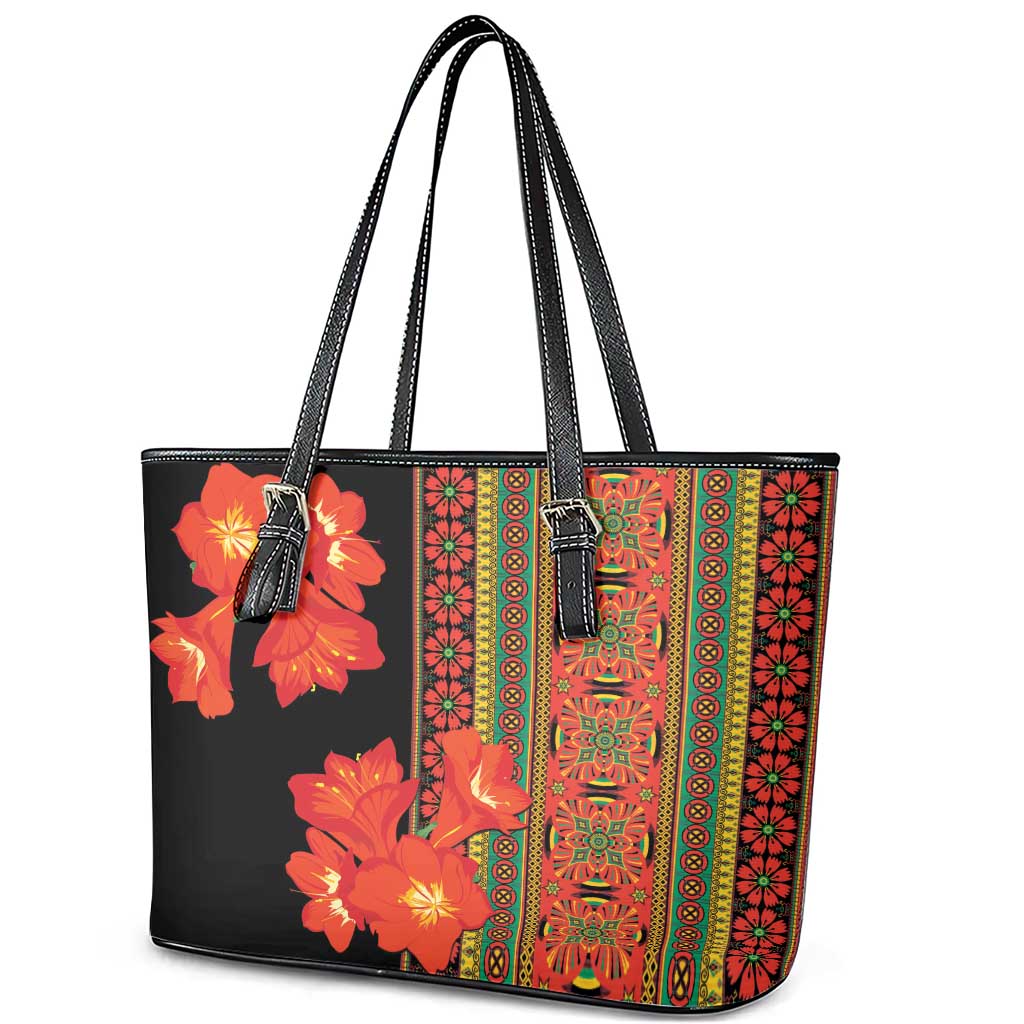 Africa Beauty Clivia Miniata Flowers Leather Tote Bag - Wonder Print Shop