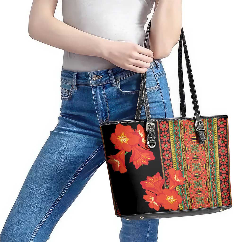 Africa Beauty Clivia Miniata Flowers Leather Tote Bag - Wonder Print Shop
