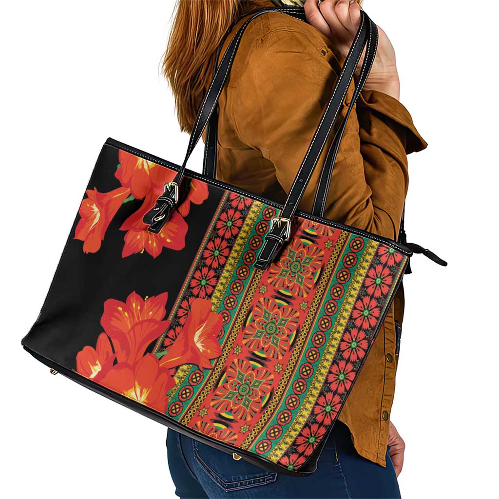 Africa Beauty Clivia Miniata Flowers Leather Tote Bag - Wonder Print Shop