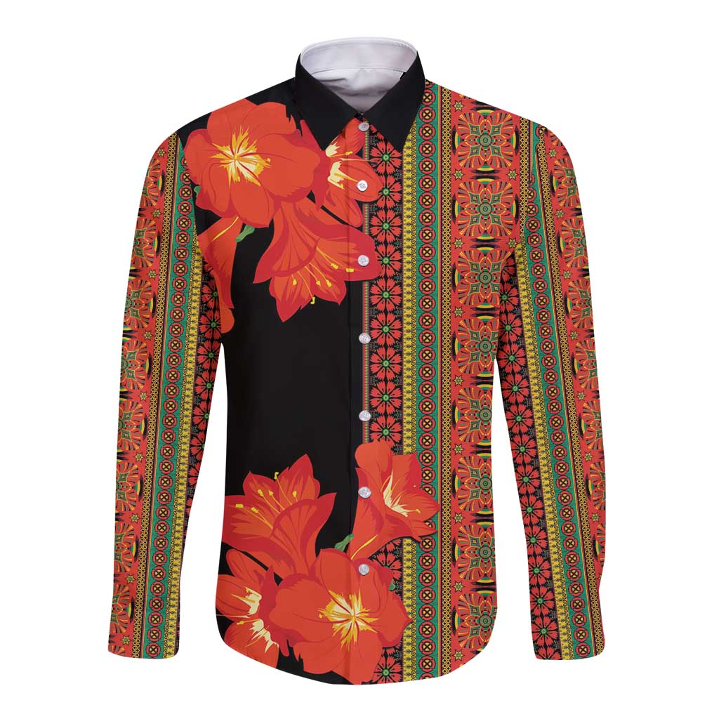 Africa Beauty Clivia Miniata Flowers Long Sleeve Button Shirt - Wonder Print Shop